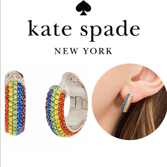 KATE SPADE Candy Drops Silver Pave Rainbow Ombre Small Huggie Hoop Earrings